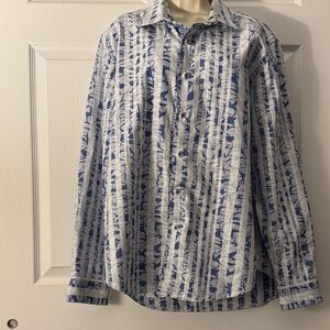 Robert Graham Blue Pattern Flip Cuff Long Sleeve Classic Button Up Shirt